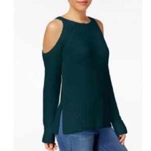 green cold shoulder sweater